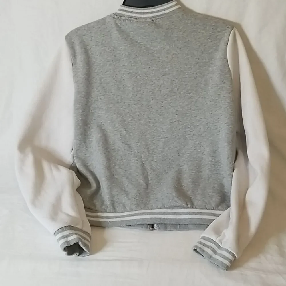 Dots Gray & White Varsity Full‎ Front Zip Jacket Size XL